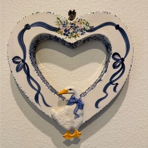 Country Goose Ribbon Ceramic Heart Wall Decor